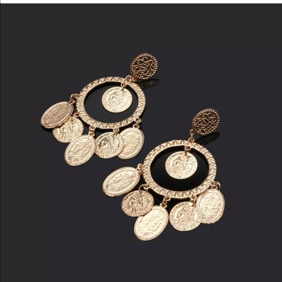 NEW Gold Hoop Coin Dangling Boho Earrings - Picture 4 of 5